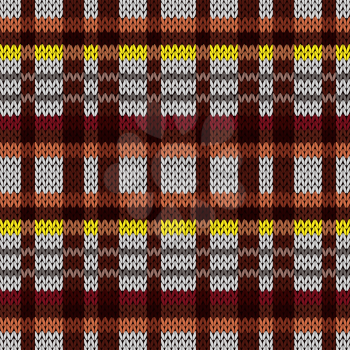 Knitting seamless vector pattern with perpendicular lines as a knitted fabric texture in brown, red, yellow, and grey colors