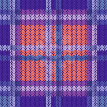 Seamless vector pattern as a woollen Celtic tartan plaid or a knitted fabric texture in violet, blue and terracotta hues