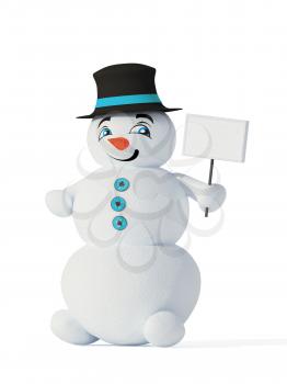 3d cute blue snowman with empty blank