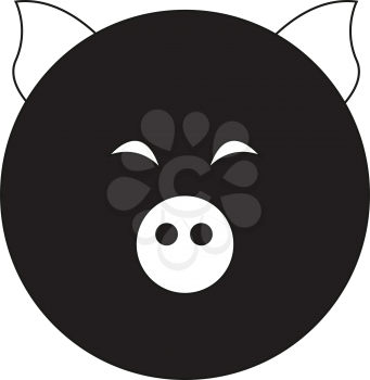 Simple flat black pig icon vector