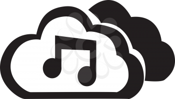 Simple flat black cloud music button icon vector