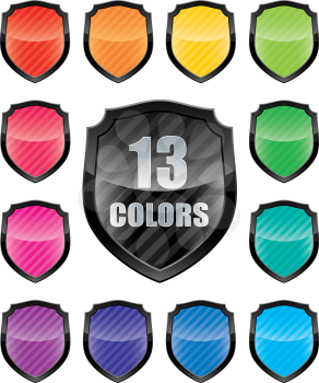 Glossy empty shield (vector icon set of 13 colors vector icon with copy-space)