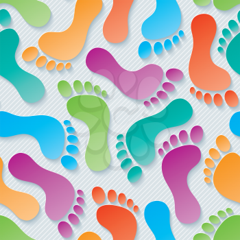 Multicolor Footprints wallpaper. 3d seamless background. Vector EPS10.