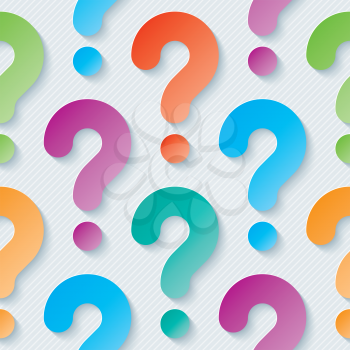 Multicolor question marks with cut out effect. 3d seamless background. Vector EPS10.