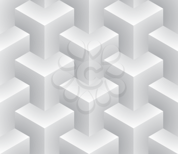 Neutral Isometric Seamless Pattern. 3D Optical Illusion White Background Texture. Editable Vector EPS10 Illustration.