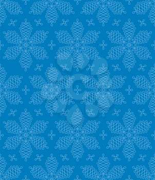 Flourish Snowflakes Seamless Winter Pattern. Linear tileable vector background.