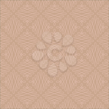 Neutral Seamless Linear Pattern. Tileable Geometric Outline Ornate. Vintage Flourish Vector Background. Hazelnut and Pale Dogwood colors.
