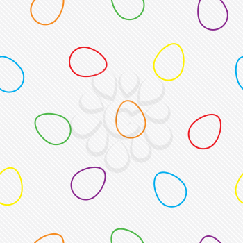 Colorful Outline Easter Eggs on White Pinstripe Background Seamless Pattern. Tileable vector wallpaper for Easter Decoration in Memphis style.