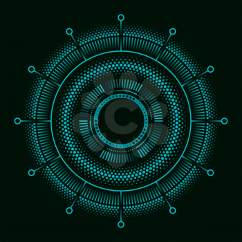 Futuristic head-up display on black background. Virtual HUD Interface, Digital Clockface or Compas vector design element.