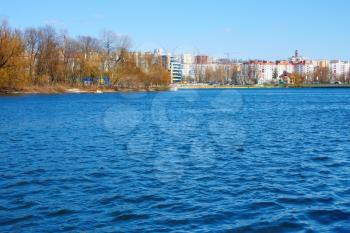 Waves at the city reservoir an early spring seasons. Khmelnytsky, Ukraine