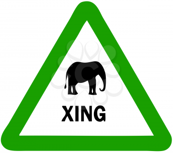 Royalty Free Clipart Image of an Elephant Crossing Sign