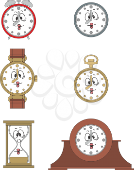 Cartoon funny clock or watch face smiles illustrationrtoon funny clock face smiles 03