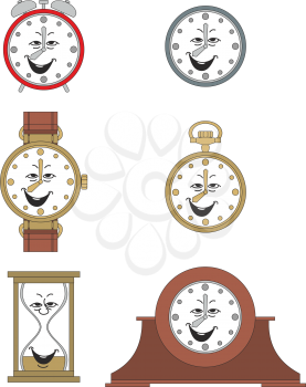 Cartoon funny clock or watch face smiles illustrationrtoon funny clock face smiles 04