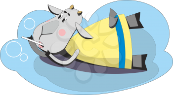 Cartoon goat lying and making soap bubbles isolated on white background, vector illustration 02