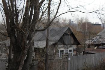 Old slums and Abandoned wooden houses on town outskirt 1332