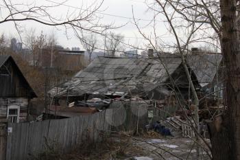 Old slums and Abandoned wooden houses on town outskirt 1333