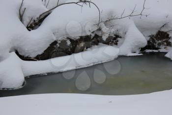 Stream in the winter forest. Winter landscape 30008