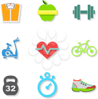 Set of Flat Fitness Icons. Vector illustration