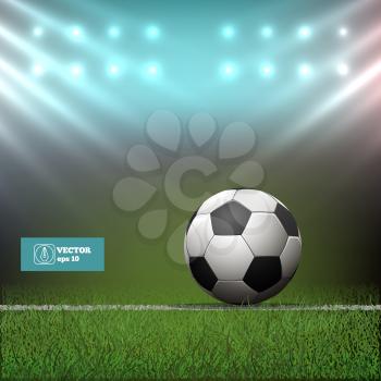 Soccer Ball in Stadium on grass. Vector illustration