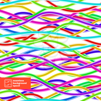 Colorful Cables on white. Seamless Background. Vector illustration