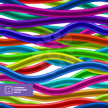 Colorful Cables on white. Seamless Background. Vector illustration