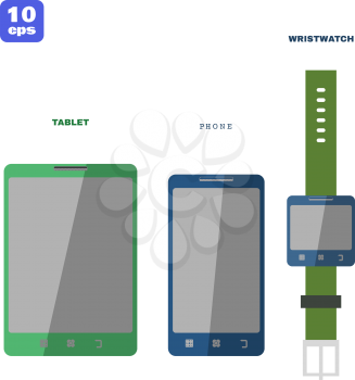 Flat PC tablet, Smartphone and smartwatch. Vector illustration