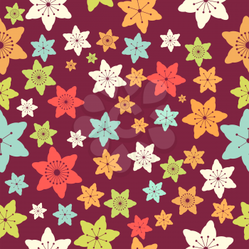 Abstract Colorful Flowers Seamless Pattern. Vector illustration