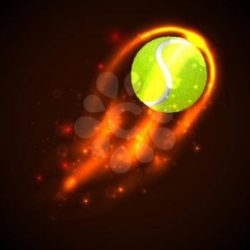Tennis Ball on fire with particles. Vector illustration