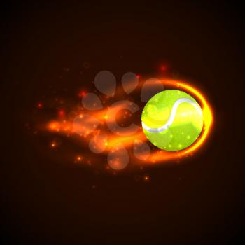Tennis Ball on fire with particles. Vector illustration