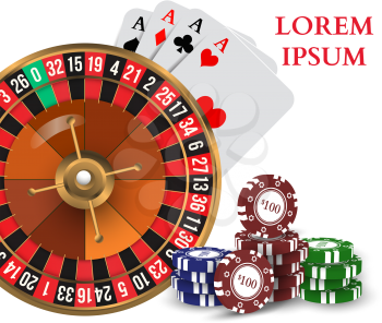 Casino Roulette Playing Cards witn Chips. Vector illustration