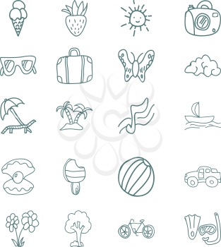 Hand draw vector icons set. summer vacation. Vector illustration