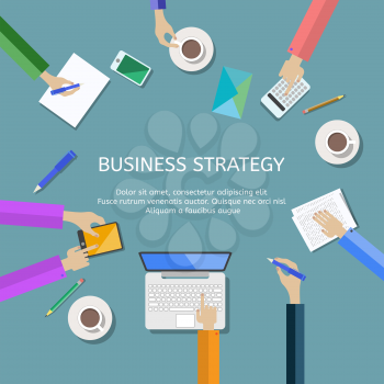 Set of flat design concepts for business strategy and creative process. Concepts for teamwork consulting on briefing, small business project presentation, planning, brainstorming and marketing ideas.v