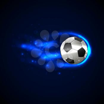 Soccer ball on fire with particles. Vector illustration