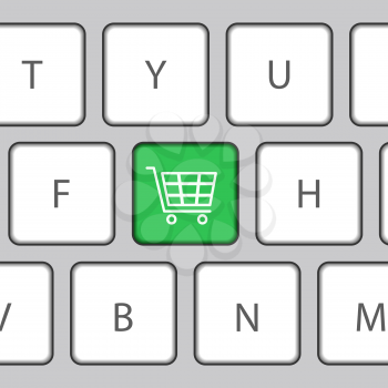 Grey keyboard with Shopping cart. Vector Illustration