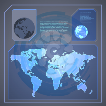 Technology holographic background with world map. Vector illustration