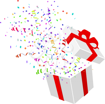 Open gift with confetti vector illustration background