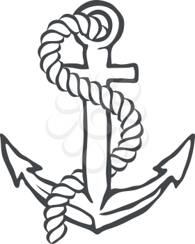 Anchor with rope isolated on white. Vector illustration