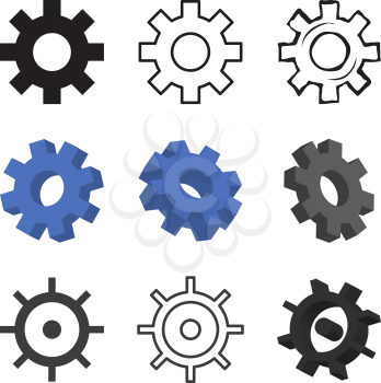 Set of nine gears isolated vector illustration