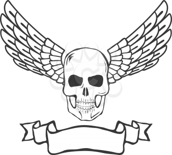 skull with wings isolated on white background vector illustration