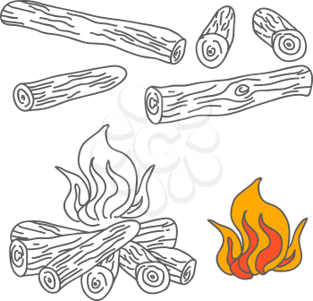 Set of Firewood and Campfire Illustration Vector illustration