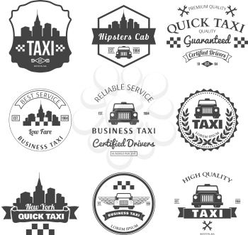 Set of taxi badges, logos and labels vector illustration