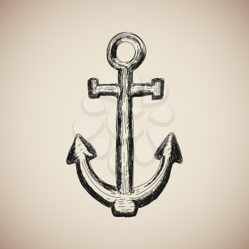 Vintage Marine Anchor isolated engrave. Vector illustration