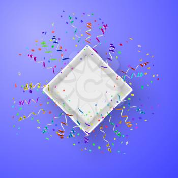 Open box with fireworks from confetti vector illustraion