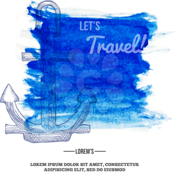 Travel Background. Anchor on Watercolor mark Vector illustration