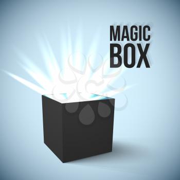 Realistic Black Box with magic lights Vector Illustration