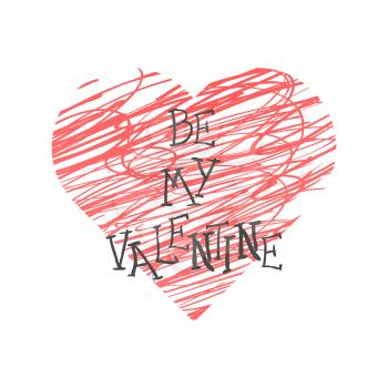 Valentine Day Lettering Red Heart. Vector illustration