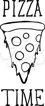 Hand drawn pizza slice with Pizza Time lettering. Vector illustration