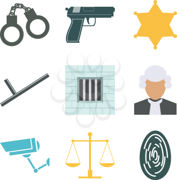 Crime and police icons set. Flat Design. Vector illustration