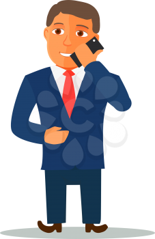 Businessman Cartoon Character in Blue Suit. Vector illustration