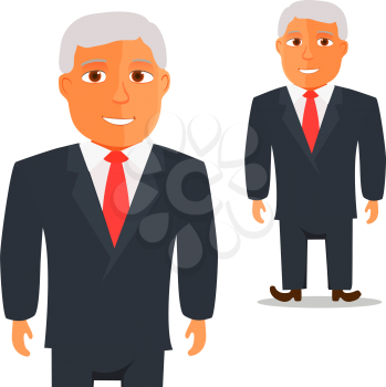 Man in Black Suit with Red Tie Cartoon Character. Vector illustration